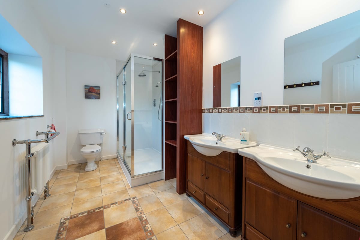 Shower Room with double sinks large friends and family self catering holiday accommodation The Manor on the Monnow Monmouthshire